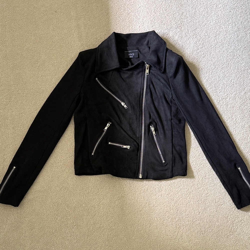 Vici Black Asymmetric Moto Jacket with Silver Hardware